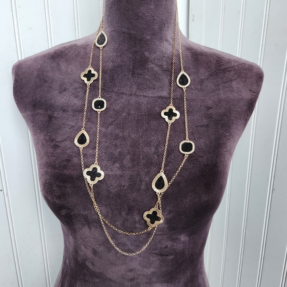 DESIGNER INSPIRED  2 STRAND GOLD PLATED ZIRCON  NECKLACE
